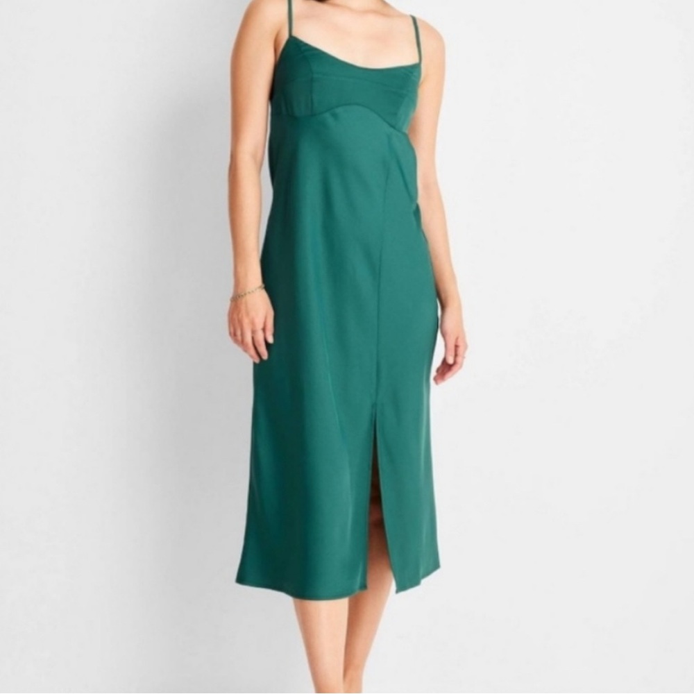 A New Day Green Slip Midi Dress with Slit